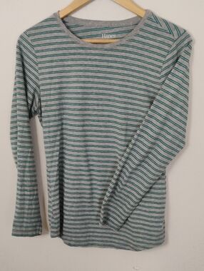 Hanes Gray Tee with Teal Narrow Stripes